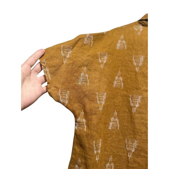 Garnet Hill 100% Linen Maxi Shirtdress Tunic Womens XL Mustard Sundress Tribal - Picture 11 of 15